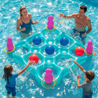 Jeu de piscine Tic-Tac-Toe 2-en-1 géant gonflable avec jeu de lancer d'anneaux et 10 balles, flotteur de piscine pour fête aquatique et plage