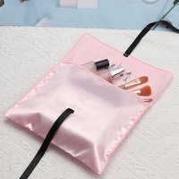 Pochette enveloppe en satin de soie noir et rose avec logo personnalisé imprimé, sac de luxe pour perruques, extensions de cheveux, sous-vêtements et protection anti-poussière