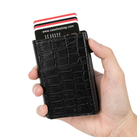Dompet Pintar Lipat Tiga Kulit Buaya Asli dengan Logo Custom CASEKEY, Anti-RFID, dan Kantung Kartu Pop-up untuk Pria