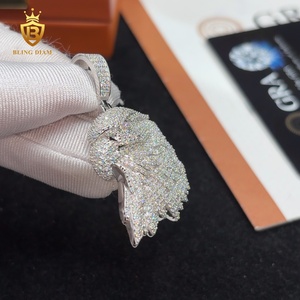 Pendentif Aigle Animal en Diamant Glacé, Breloques en Argent 925, Pendentif Moissanite Plaqué Or, Collier Moissanite Certifié GRA pour Hommes - Product Image 6