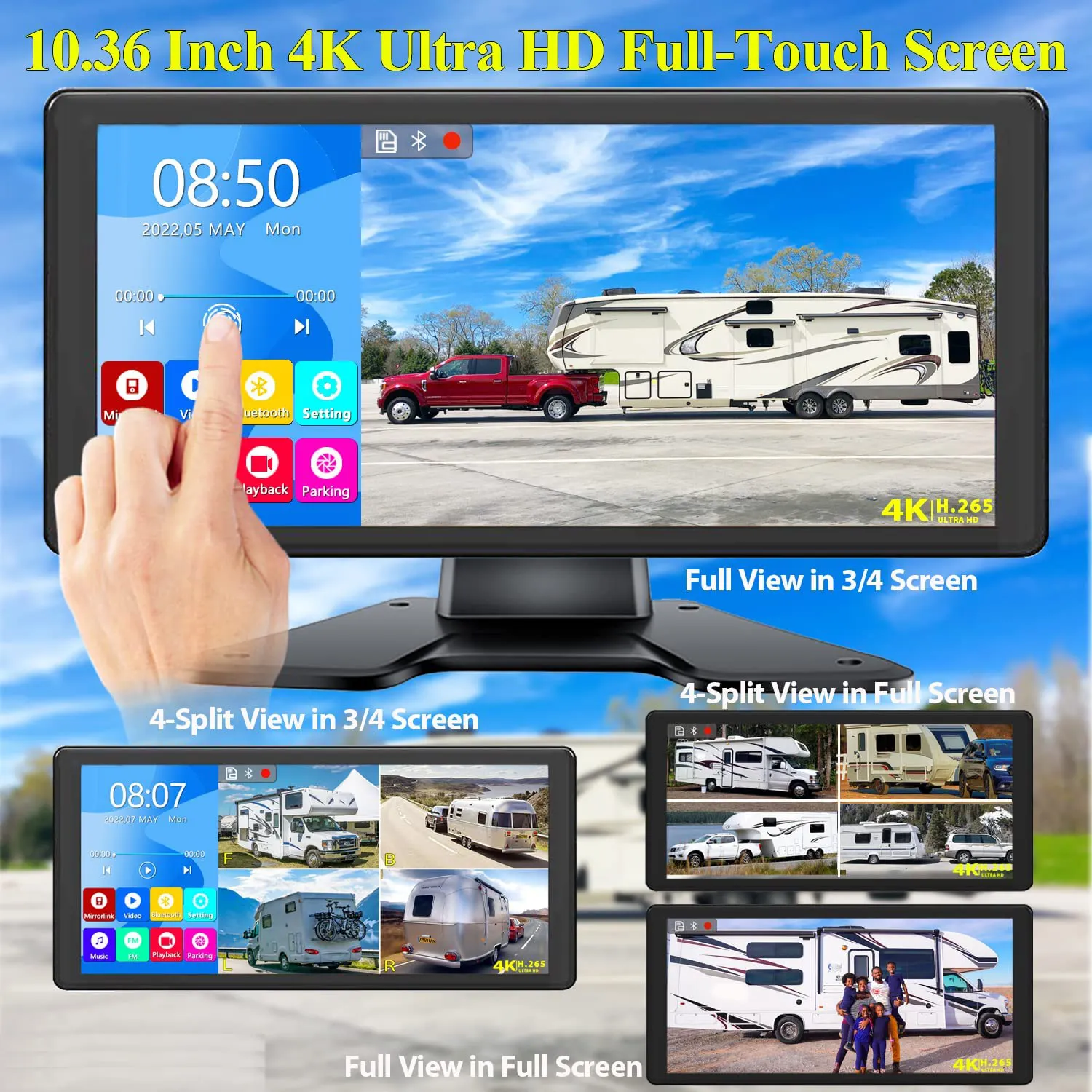 10,36 Zoll IPS Touchscreen Multimedia MP5 Player mit 4PCS 1080P Kamera 4CH DVR Truck Car Dash Cam