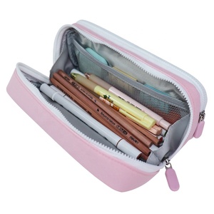 Wholesale Pink Double Layer Large Capacity Pencil Case with Mesh Pocket, Cute <b>School</b> Stationery Pouch for Girls Kids OEM Factory - Product Image 5