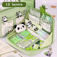 Étui à crayons vert à 12 compartiments grande capacité pour garçons et filles, sac à crayons en toile pour fournitures scolaires et cadeaux de bienvenue