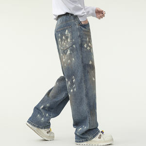 Proveedor OEM Personalizado: Jeans Baggy para Hombre, Lavado Vintage, Pierna Ancha, Estilo Streetwear, con Salpicaduras de Pintura, Corte Relajado - Product Image 4