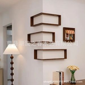 Estante esquinero de madera, decoración de pared suspendida en ángulo de 90 grados, estante de almacenamiento para esquina de pared de la sala de estar - Product Image 4