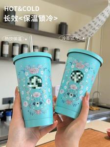 Gobelet en paille Starba Spring Floral, un gobelet en acier inoxydable de grande capacité de 500 ml de haute qualité, anti-fuite et portable - Product Image 4