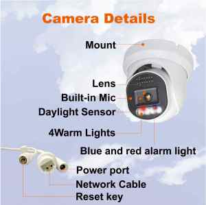 Caméra IP de sécurité PoE 5MP avec lumière stroboscopique rouge et bleue, couleur intégrale, super ouverture F1.0, micro intégré, détection de mouvement humain, métal - Product Image 2