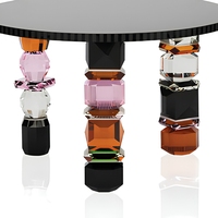 Table d'appoint ronde de luxe italienne, plateau en verre trempé noir, pieds décoratifs en cristal facetté coloré, table Orlando
