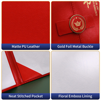Carpeta de Cuero PU de Lujo con Estampado en Caliente de Flor de Ciruelo, Cubierta Personalizada para Diploma con Emblema de Corona Redonda de Metal