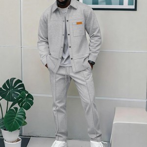 Ensemble haut et pantalon de haute <span class=keywords><strong>qualité</strong></span>, mode automne européenne et américaine, couleur unie, ensemble deux pièces, chemise à manches longues pour homme - Product Image 3