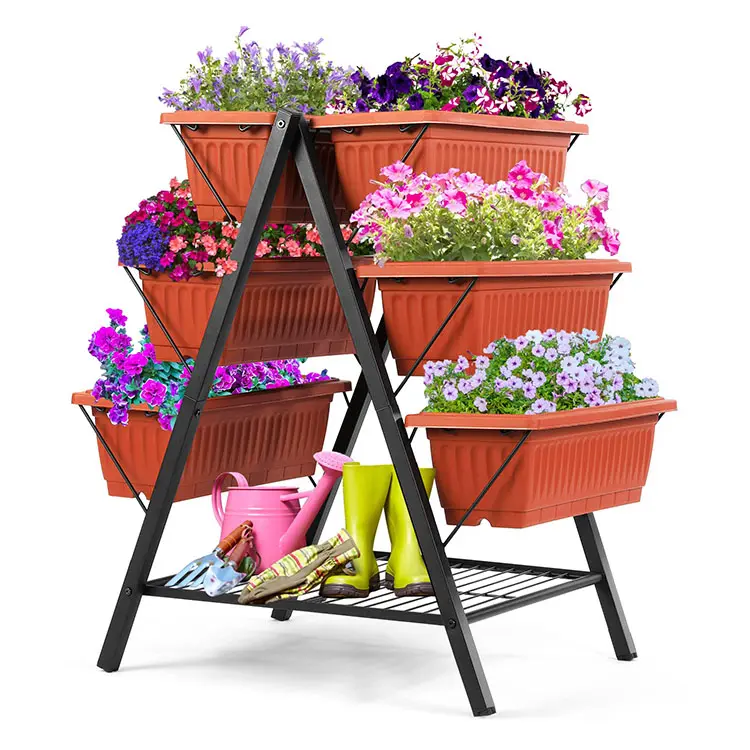 JH-Mech 3 Tier Plant Bed Vertical Garden Planters With 6 Plant Boxes Raised Planter Box With Legs And Wheels