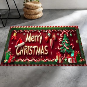 Tapis de sol rectangulaire antidérapant en velours cristal imprimé bonhomme de neige de noël, décoration de maison, pour salon, entrée, salle de bain - Product Image 2