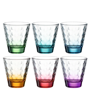 <b>Optic</b> Glass 215 Ml Set Of 6 Tumblers With Colorful Base For Cocktails And <b>Drinks</b> - Product Image 1
