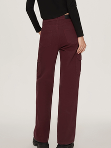 OEM OED femmes Bourgogne taille haute ample Baggy jambe large coton <span class=keywords><strong>jean</strong></span> avec fermeture éclair Rivet Cargo poche décontracté imprimé formel - Product Image 5