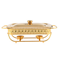Plat à chafing rectangulaire en verre doré avec brûleur à alcool pour buffet, chauffe-plats pour hôtels, restaurants et banquets, 1,5 L, 2,0 L