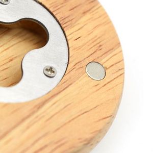 Custom Logo Blank Round Fridge Magnet Bottle Mini Wooden Beer Opener for Promotional <b>Gift</b> - Product Image 3