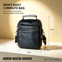 Sac bandoulière compact en cuir véritable pour homme, sac messager à fermeture éclair avec sangle réglable pour le travail et les voyages