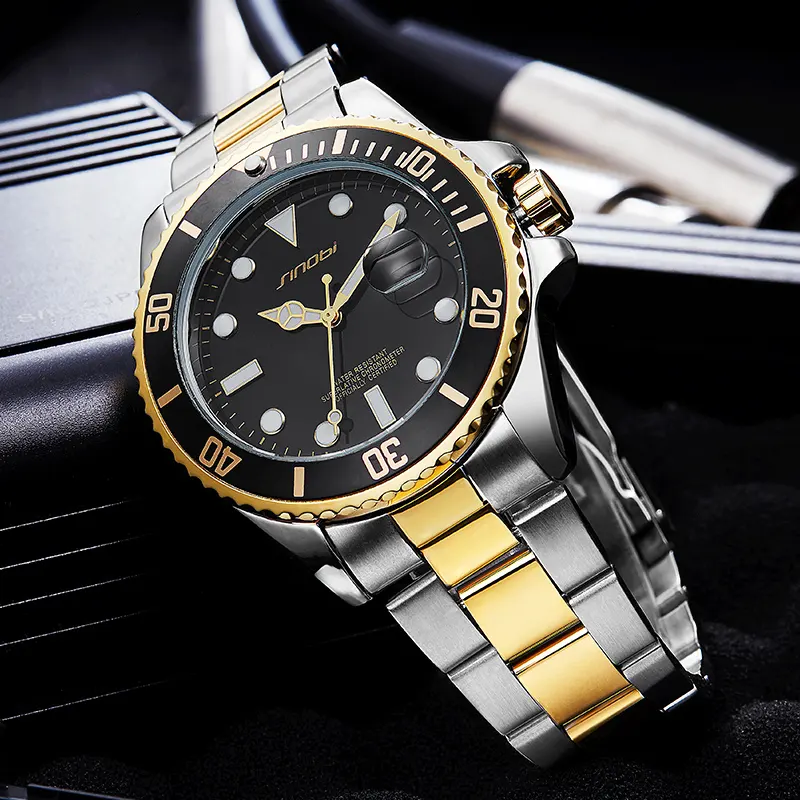 SINOBI S9721 Luxury Rotatable Case Quartz Watches Luminous Pointer Waterproof Men Brand Wristwatches