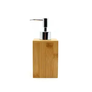 Bathroom Square Bamboo manual Liquid Soap Dispenser Hand Pump Sanitizer Dispenser Bottle