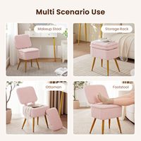 Tabouret de Vanité Multifonctionnel Moderne Petit Pouf Doux en Fausse Fourrure 4 Pieds en Métal Pieds Antidérapants Chambre à Coucher Chaise de Maquillage Rose