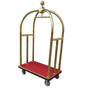 Modern Design C006 Hotel Bellman Luggage Cart Steel Luggage Trolley For Stainless Steel Material Efficient Hospitality Supplies