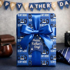 Homeral Blue Father's Day Wrapping Paper 17in X 16.5ft DAD IS MY HERO Pattern Gift <b>Wrap</b> For Fathers Day - Product Image 6