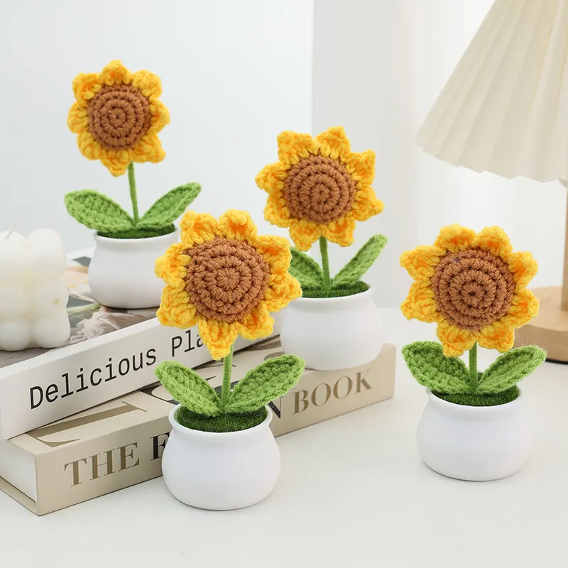 Hand-Woven Sunflower Woolen Yarn Artificial Flowers Tabletop Decoration for Home Decor Artificial Flowers for Sunflower Lovers