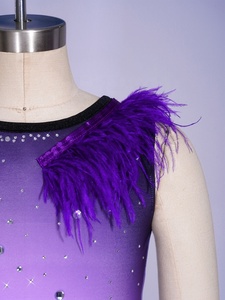 Girls <b>Rhythmic</b> <b>Gymnastics</b> <b>Leotard</b> One Sleeve Feather Trim Gradient Rhinestone Competition Stage Performance Custom - Product Image 4