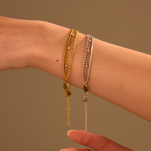 กำไลข้อมือทรงเรขาคณิตทันสมัย ชุบทอง 18k ทำจากสแตนเลสหลายชั้น ประดับเพชรซิร์คอน งานแฮนด์เมด สำหรับผู้หญิง ออกงานปี 2026 - Product Image 1