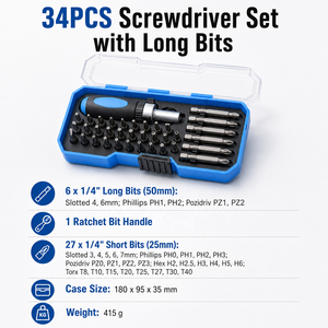 Kit d'outils de réparation domestique industriel OEM en acier, 34 pièces, avec mallette rigide, comprenant un <span class=keywords><strong>tournevis</strong></span> à cliquet polyvalent, des embouts hexagonaux, des <span class=keywords><strong>tournevis</strong></span> Torx et des <span class=keywords><strong>tournevis</strong></span> carrés - Product Image 4