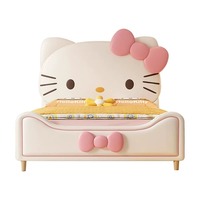 Lit Double Moderne et Luxe pour Chambre, Cadre Rembourré en Tissu, Taille King, Design Animalier en Forme de Dessin Animé Hello Kitty