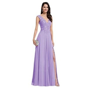 Elegant Long Bridesmaid Dress V Neck Chiffon A Line Backless Formal Evening Gown Natural Waistline - Product Image 5