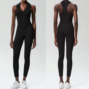 Ensemble de yoga pour femmes, débardeur à col en V, leggings taille haute, <span class=keywords><strong>tenue</strong></span> de sport pour le tennis, la course à pied, la gym et le fitness - Product Image 2