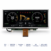 Modul LCD TFT TMK 12,3 inci untuk Kendaraan Off-Highway 1920*720 IPS LVDS 1000-Nit Tampilan Penuh -30C~+85C Kluster Digital Terintegrasi