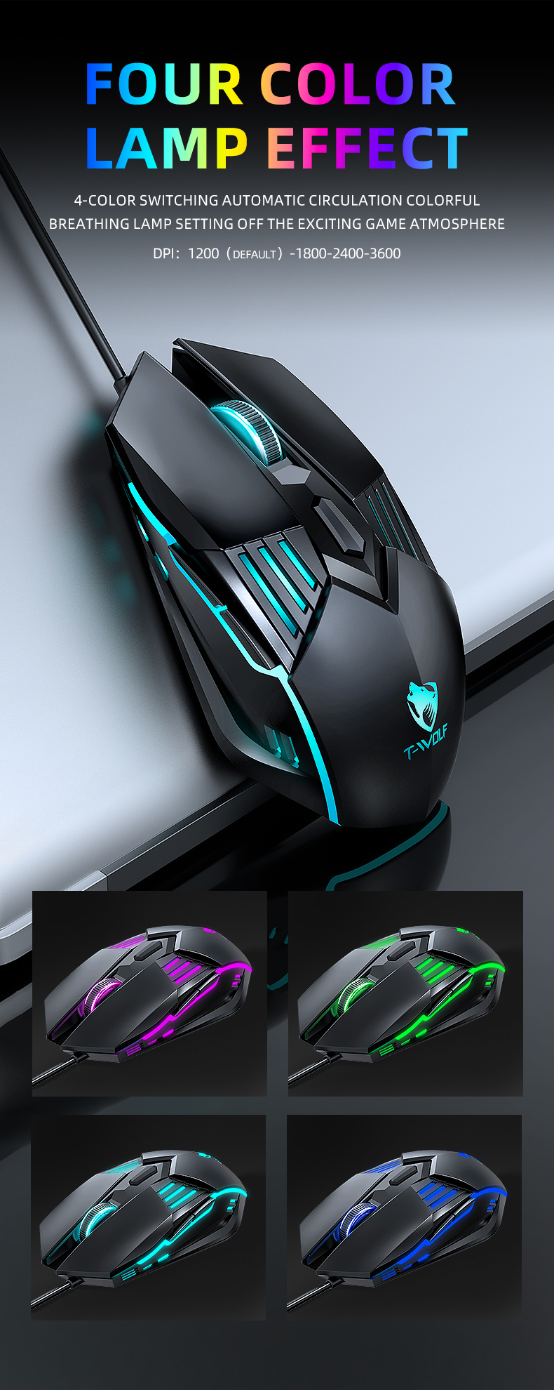 New gadget TWOLF G560 Wired Mouse 6 keys adjustable dpi four-color breathing lamp for mouse gamer