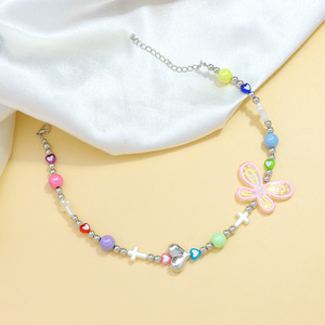 Conjunto de collar y pulsera con cuentas de mariposa de dopamina para mujer, joyería informal de aleación de zinc y resina - Product Image 3