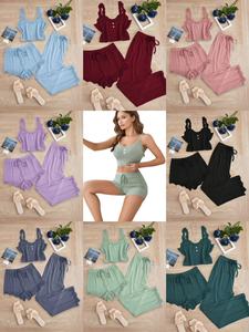 Conjunto de Pijama de Verano para Mujer, Delgado, Transpirable, de Tres Piezas, con Camisola de Encaje y Pantalones Cortos Largos, Estilo Europeo-Americano, Comercio Exterior Transfronterizo - Product Image 2