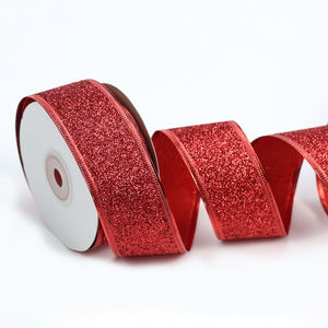 Широкая Рождественская Проводная лента, Лидер продаж, блестящие декоративные ленты красного золота, 100 ярдов/рулон или индивидуальная упаковка небольшого размера, двойное лицо - Product Image 5
