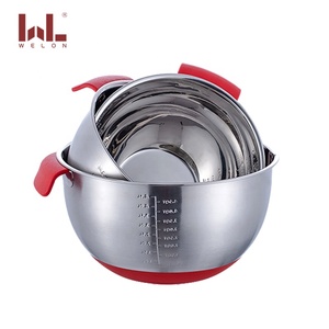 201 bols mélangeurs en acier inoxydable 18-26cm avec couvercle rouge et poignée bol à <span class=keywords><strong>salade</strong></span> rond de style européen moderne avec fond en silicone - Product Image 4