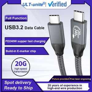 ULT-unite Certificado USB 3,2 20Gbps 240W 4K 60Hz E-Mark Chip Chaqueta Trenzada Gris <span class=keywords><strong>Cable</strong></span> de Datos Trenzado de 2 a 1 Gen 3,2 - Product Image 2