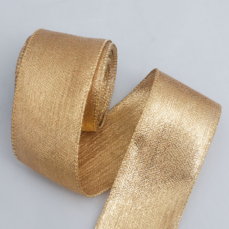 E-Magic Christmas 60mm Gold Glitter Wired Edge Ribbon Gold Silver Red Glitter Shiny Wired Ribbon for Gift Christmas Decoration