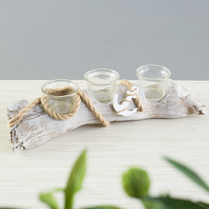 Resin Imitation Wood <b>Candlestick</b> <b>Holder</b> Three Candle Cups Natural Mediterranean Style Home Decoration Birthday Ornament - Product Image 3