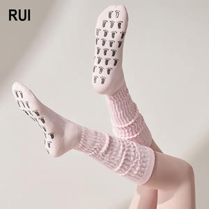 RUIQUWIN Wholesale Custom Women's Crew Wrinkled Non-slip Cotton Yoga <b>Socks</b> Soft Comfortable Breathable Sweat Wicking Spring - Product Image 1
