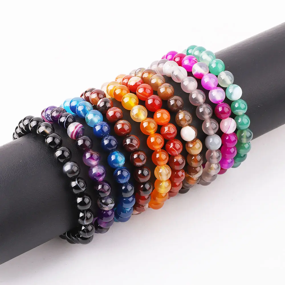 Einfaches Design Streifen-Agat-Armband Naturstein Perlen elastisches Armband für Damen JBS12644