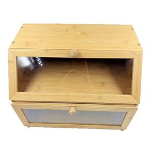 Boîte de rangement pour pain en bambou à double couche avec porte en verre pour utilisation sur table de cuisine 39x26x32cm - Product Image 1