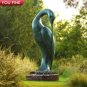 Sculpture d'oiseau <span class=keywords><strong>héron</strong></span> abstrait en bronze YOUFINE, grande statue de grue en métal pour la décoration paysagère de jardin - Product Image 3