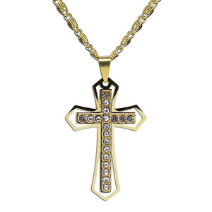 Collana con Ciondolo a Croce Crocifisso Cristiano in Acciaio Inossidabile con Zirconi, Gioiello di Moda Religiosa per <span class=keywords><strong>Uomo</strong></span>, Idea Regalo - Product Image 6