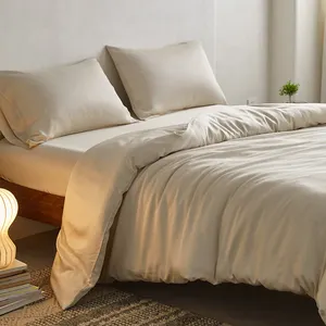 Atacado Refrigeração De Luxo Respirável Suave Mão Sentindo Folhas Set 100% Orgânica Viscose Bambu Bedding Set