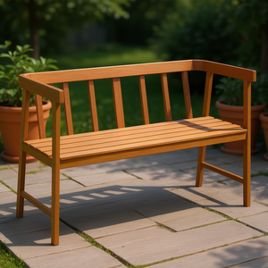 ม้านั่งไม้อะคาเซียกลางแจ้งพร้อมพนักพิงและที่วางแขน เฟอร์นิเจอร์ลานบ้านสำหรับพื้นที่นั่งเล่นในสวน รองรับการนั่งได้ 2 คน ดีไซน์ทันสมัย - Product Image 2