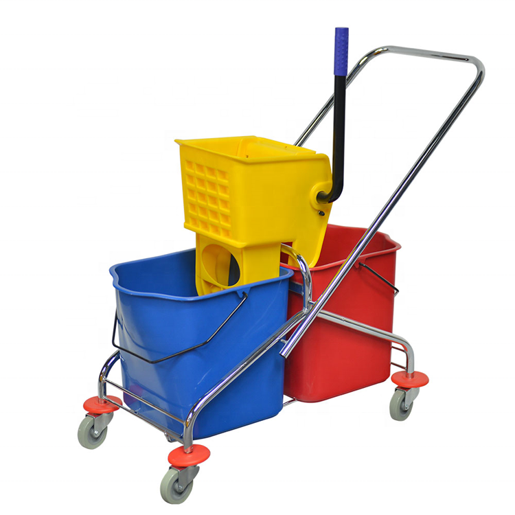 Cleaning Mop Trolleys Airport Hospital Hotel Cleaning Mop Trolley 46L Plastic Double Bucket Mop Cart Wringer Trolley